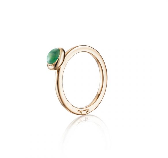Love Bead Ring – Green Agate, Guld