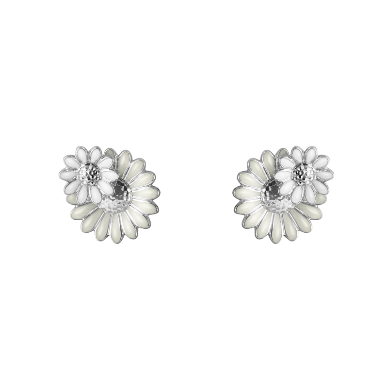 Daisy Layered Earrings Silver White