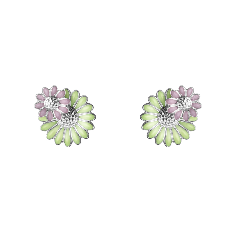 Daisy Layered Earrings Silver Green/Pink
